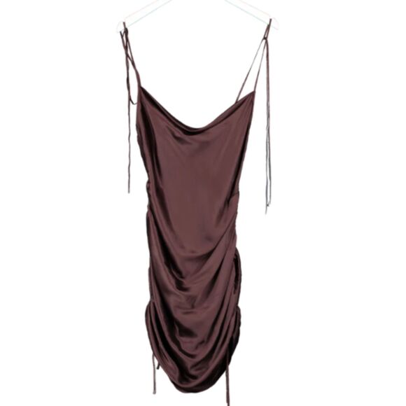 Tiger Mist Side Ruched Adjustable Straps Chocolate Mini Dress M - Picture 1 of 8